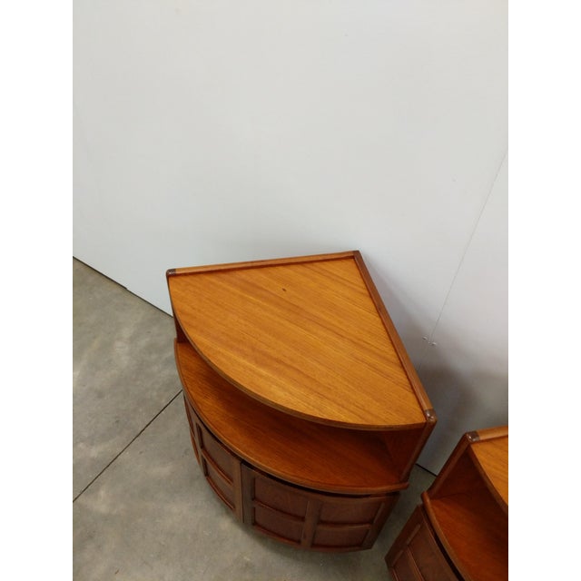 Nathan Furniture Pair of Vintage Mid Century Modern Teak Low Corner Cabinets by Nathan For Sale - Image 4 of 9