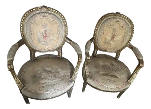 French Mid 19th Century Aubusson Upholstered Fauteuil Chairs- Set of 2