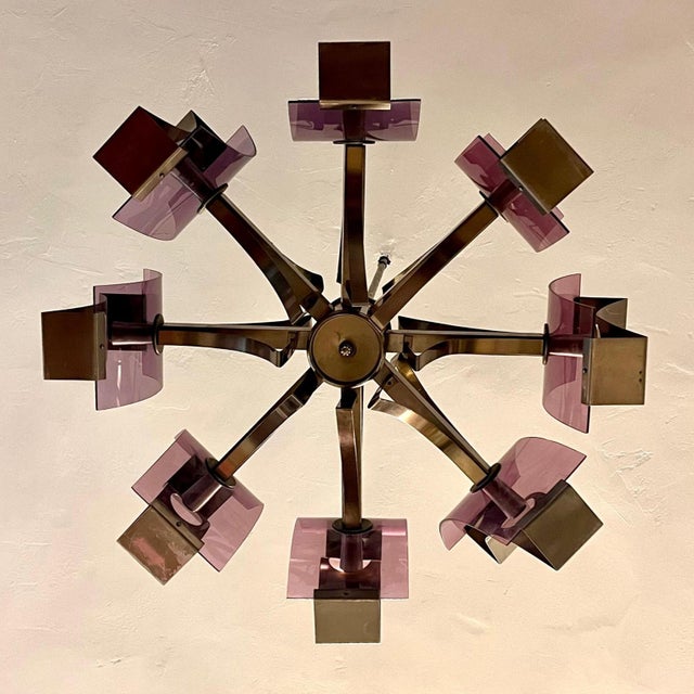 Small Space Age Chandelier with Smoked Acrylic Glass Petals, Italy, 1960s For Sale - Image 4 of 5