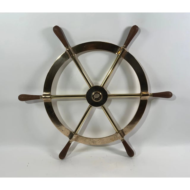 Brass Six Spoke Solid Brass Yacht Wheel For Sale - Image 8 of 9