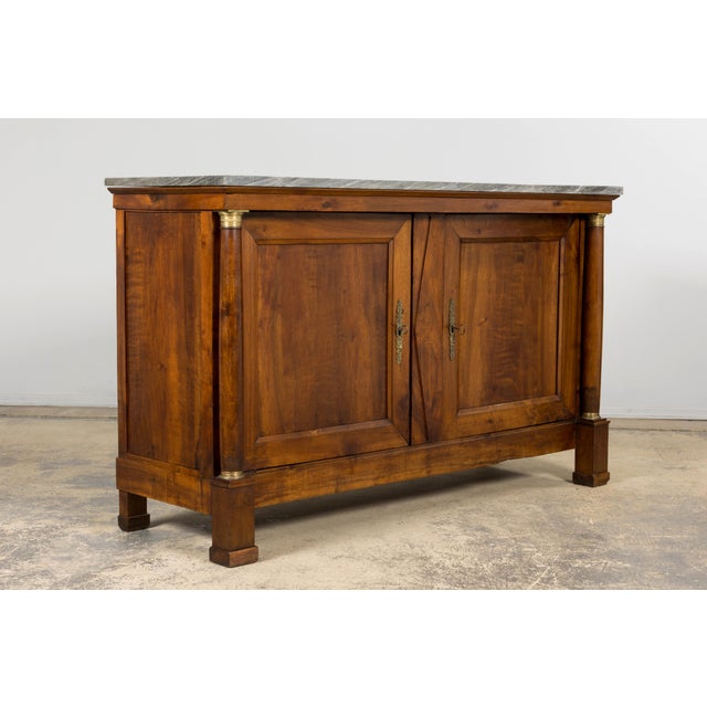 Early 19th Century French Empire Walnut Buffet With Grey Marble Top For Sale - Image 15 of 18