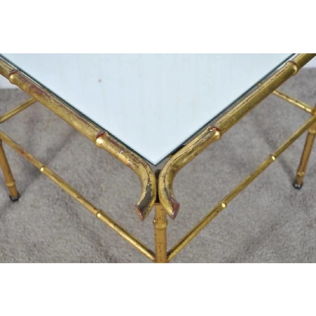 Gold Vintage Italian Hollywood Regency Faux Bamboo Gold Mirror Low Side Tables - Pair For Sale - Image 8 of 10