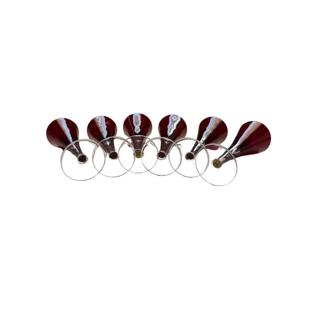 Vintage Mid-Century ModernPolish Ruby Red Art Glass Cordial Glasses Set of 6 Stemware For Sale In Orlando - Image 6 of 14