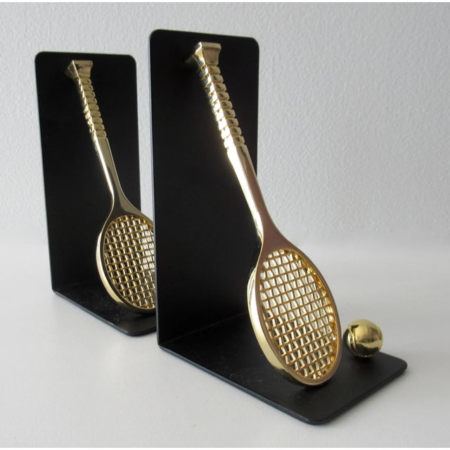 Metal C.1980's Brass Tennis Racket & Ball Bookends With Black Satin Metal Backs -Made Exclusively for Lord & Taylor For Sale - Image 7 of 13