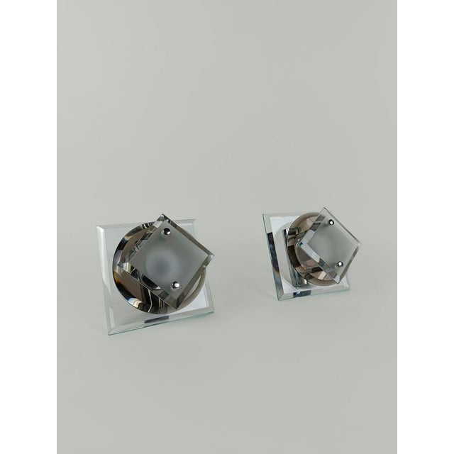 Italian Wall Lights in Chromed Metal and Colored and Beveled Glass, 1970s, Set of 2 For Sale - Image 14 of 18