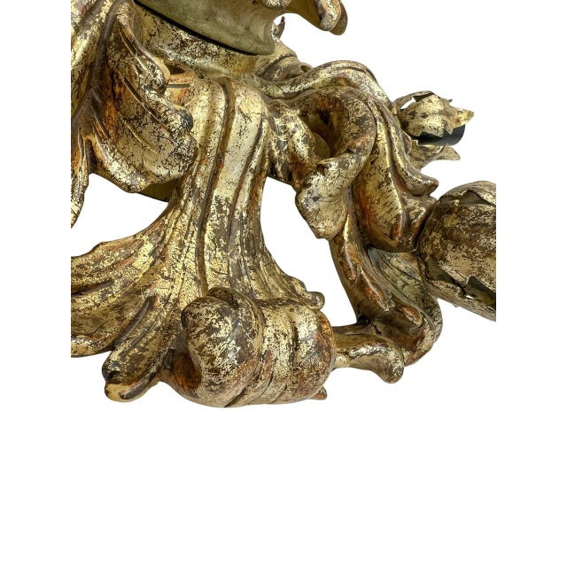 Wooden Floral Carved Ceiling Light in Polychrome from CN Firenze, 1970s For Sale - Image 9 of 14