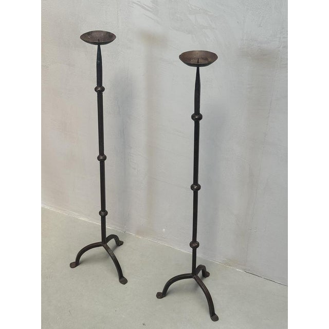 Vintage Brutalist Iron Floor Candleholders, Set of 2 For Sale - Image 5 of 10