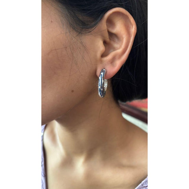 Early 21st Century Natural diamond 0.18cts & blue sapphire 1.48 earring in 18k gold For Sale - Image 5 of 18