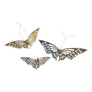 Vintage Set of 3 Brass Butterfly Wall Hangings