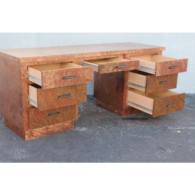 Metal 1960's Mid Century Modern Copper Clad 7 Drawer Writing Desk With Matching Chair For Sale - Image 7 of 12