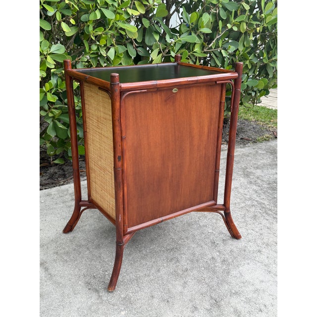 Vintage Palecek Hand-Painted Bamboo Accent Cabinet With Grasscloth Panels For Sale In Naples, FL - Image 6 of 13