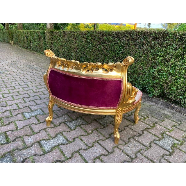 Late20C French Artisan Louis XVI Style Gold Red Beech Settee For Sale - Image 13 of 14