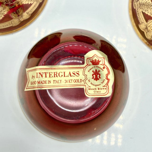 Italian Ruby Red Crystal Liqueur Cups with 24k Gold from Interglass, 1980s, Set of 6 For Sale - Image 6 of 11
