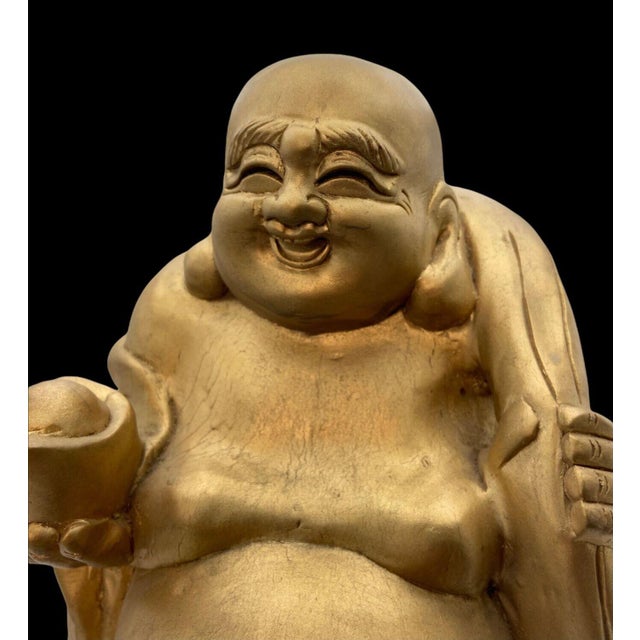 Antique Japanese Wooden Hotei with Gilt-Coloured Finish, Early Shōwa Period, 1920s-1940s For Sale - Image 9 of 15