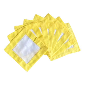 Italian Canary Yellow Contrast Linen Cocktail Napkin Set- 8 Pieces