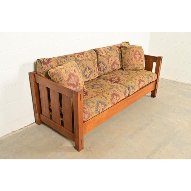 Late 20th Century Stickley Mission Oak Arts & Crafts Settle Sofa For Sale - Image 5 of 12
