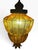 Metal Vintage Amber Textured Glass Swag Pendant Lamp With Decorative Metal Cage, Newly Rewired For Sale - Image 7 of 8