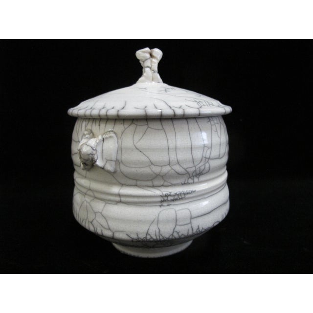 Mid 20th Century Raku Fired Crackle Glaze Studio Art Pottery Lidded Vessel Jar Signed For Sale - Image 5 of 10