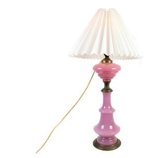 Table Lamp in Pink Opaline Glass with Brass Base, 1880 For Sale