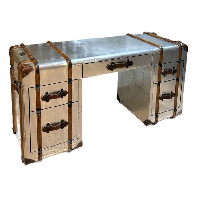 Timothy Oulton Tom Richards Trunk Desk — Polished Aluminum | Discontinued For Sale