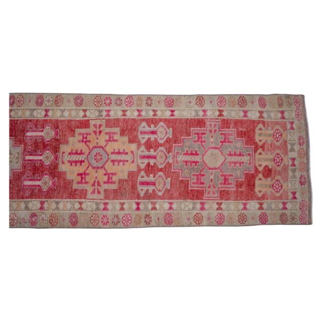 Hand-Knotted Turkish Runner Rug, Low Pile Hallway Rug Kitchen Decor - 3′ × 12′3″ For Sale - Image 11 of 18