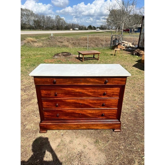 19th Century Louis Philippe Solid Flam Mahogany Carrara Marble Top Chest of Drawer / Commodes For Sale - Image 12 of 12