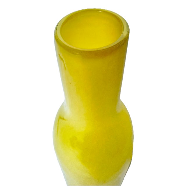 Contemporary Vintage Italian Murano Midcentury Yellow Glass Tulip Vase For Sale - Image 3 of 5