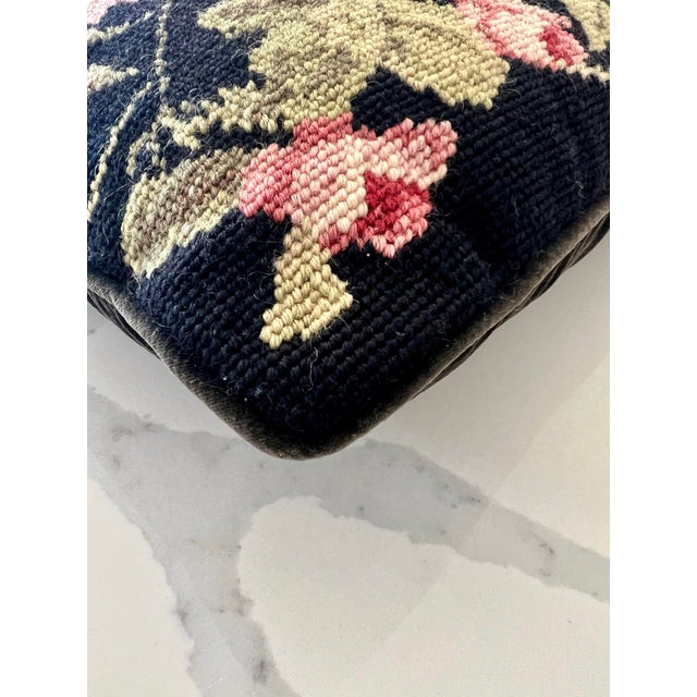 Vintage Black Floral Needlepoint Pillow For Sale In Greenville, SC - Image 6 of 9