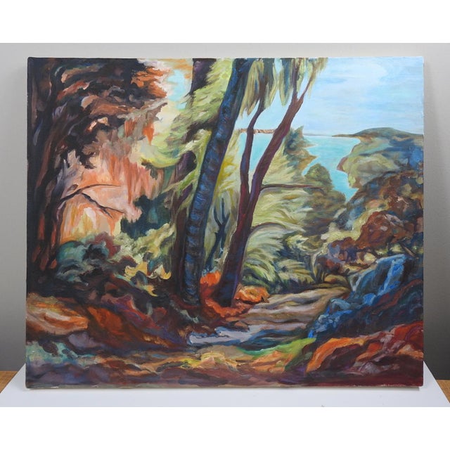 Contemporary Late 20th Century Fauvist Forest Landscape Painting For Sale - Image 3 of 3