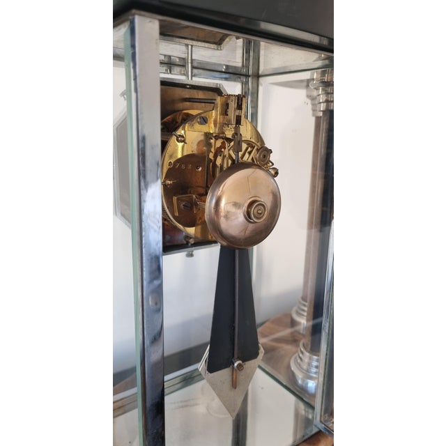 Brown Art Deco Cubist Clock with Bronze Panther and Lamps from Decoux, 1930s, Set of 3 For Sale - Image 8 of 11