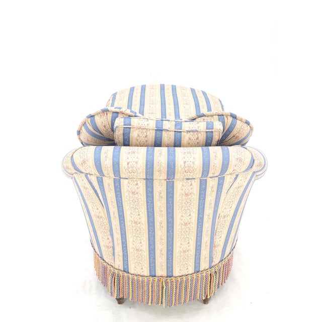 Down Filled Tassels Blue & Gold Upholstery Turned Legs Chaise Lounge For Sale - Image 4 of 12