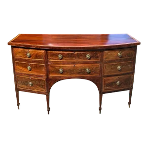 Antique George III Mahogany & Satinwood Inlay Bowfront Sideboard - Bottle Drawer