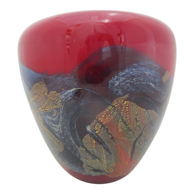 Michael Nourot Red Satin Series Gold Leaf Art Glass Vase Rb 39 91 Mn For Sale