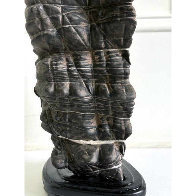 Rare Chinese Antique Black and White Lingbi Scholar Stone on Display Stand For Sale - Image 4 of 18