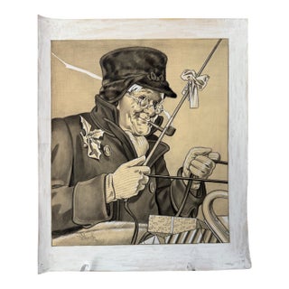 1940s Original Signed Graphite Illustration of Elderly Carriage Driver 10.75 × 12.75 In. For Sale