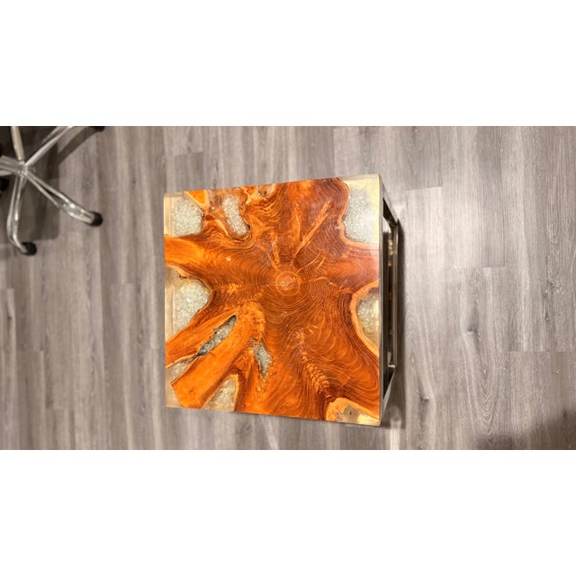 Custom Furniture Builders Luxury Live-Edge Wood & Crystal Resin Side Tables | Custom Handcrafted For Sale - Image 4 of 5