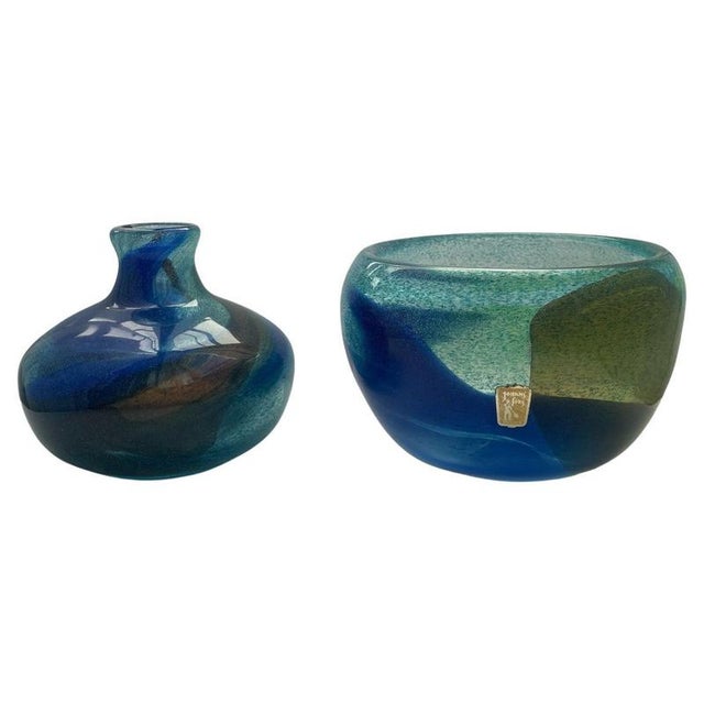 Blue Vintage Vase and Bowl by Bengt Orup for Johansfors, 1960s, Set of 2 For Sale - Image 8 of 8