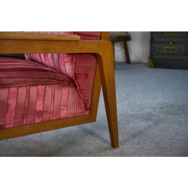 Oak and Velvet Armchair, 1940s For Sale - Image 13 of 14