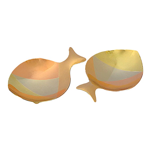 Pair 3-Metal Fish Form Small Footed Vessels by E. Cabello, Mexico 1960s For Sale