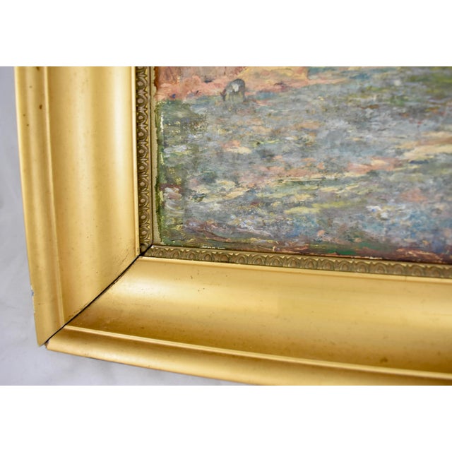 Gold French Landscape Oil on Linen in Gold Leaf Frame, Signed & Dated 1919 For Sale - Image 8 of 13