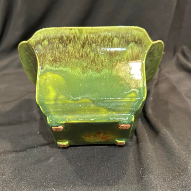 Mid-Century Modern Vintage Drip Glaze Planter Rectangle Wide Rim 8x5" For Sale - Image 3 of 10