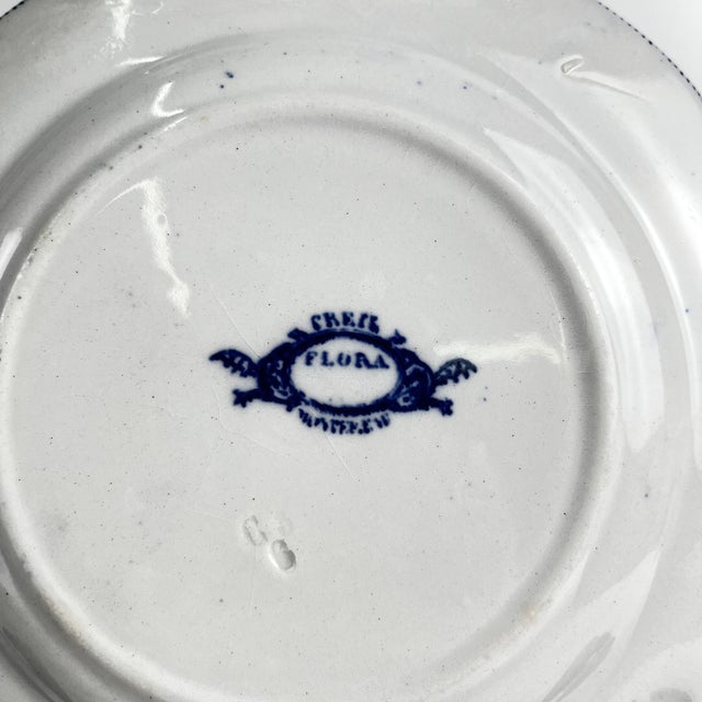 19th Century Flora Earthenware Dessert Plates in Blue from Creil and Montereau, Set of 6 For Sale - Image 6 of 17