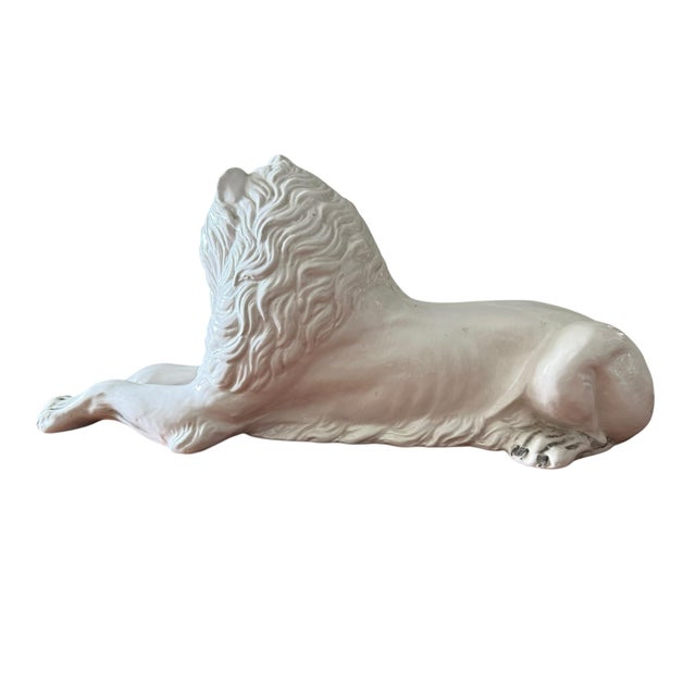 Vintage Mid Century Italian Ceramic Recumbent Lion Sculpture by Ronzan For Sale In Los Angeles - Image 6 of 10