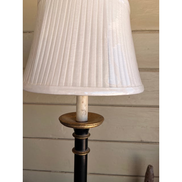 Vintage Italian Wooden Ebonized & Parcel Gilt Tall Table Lamp With New Drum Shade For Sale - Image 4 of 15
