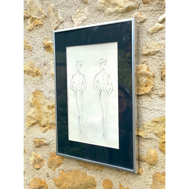 Vintage, Signed, Framed, Pencil Sketches by Berthe Duquaine, 1951 For Sale - Image 16 of 18