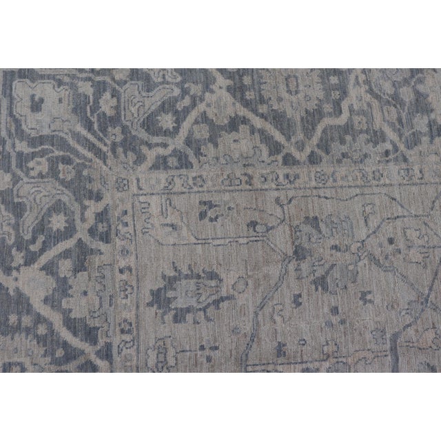 Modern Oushak Rug in Soft Gray With Blue Tones and Refined Classical Motifs For Sale - Image 12 of 12
