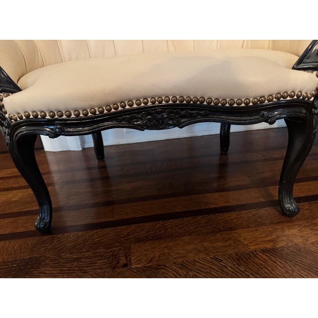 Unique Carved Mahogany Mini Settees With Tufted Leather/Slipper Chair/Bench - Manufacturer Samples For Sale In New York - Image 6 of 7