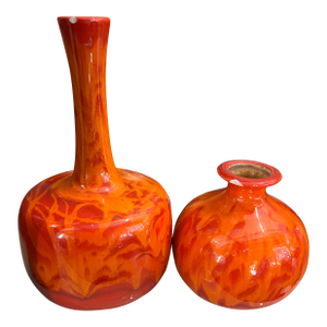 Pair of Vintage Orange Ceramic Vases