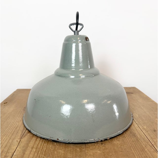 Industrial Grey Enamel Factory Pendant Lamp, 1960s For Sale - Image 11 of 18