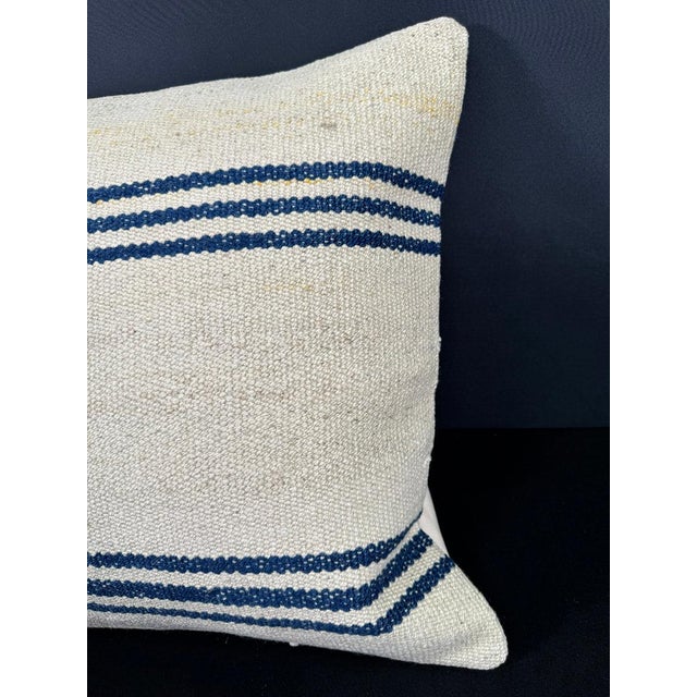 Contemporary Turkish Hemp Pillow Cushion Natural Beige Blue Cushion Cover 20"x20" For Sale - Image 3 of 4